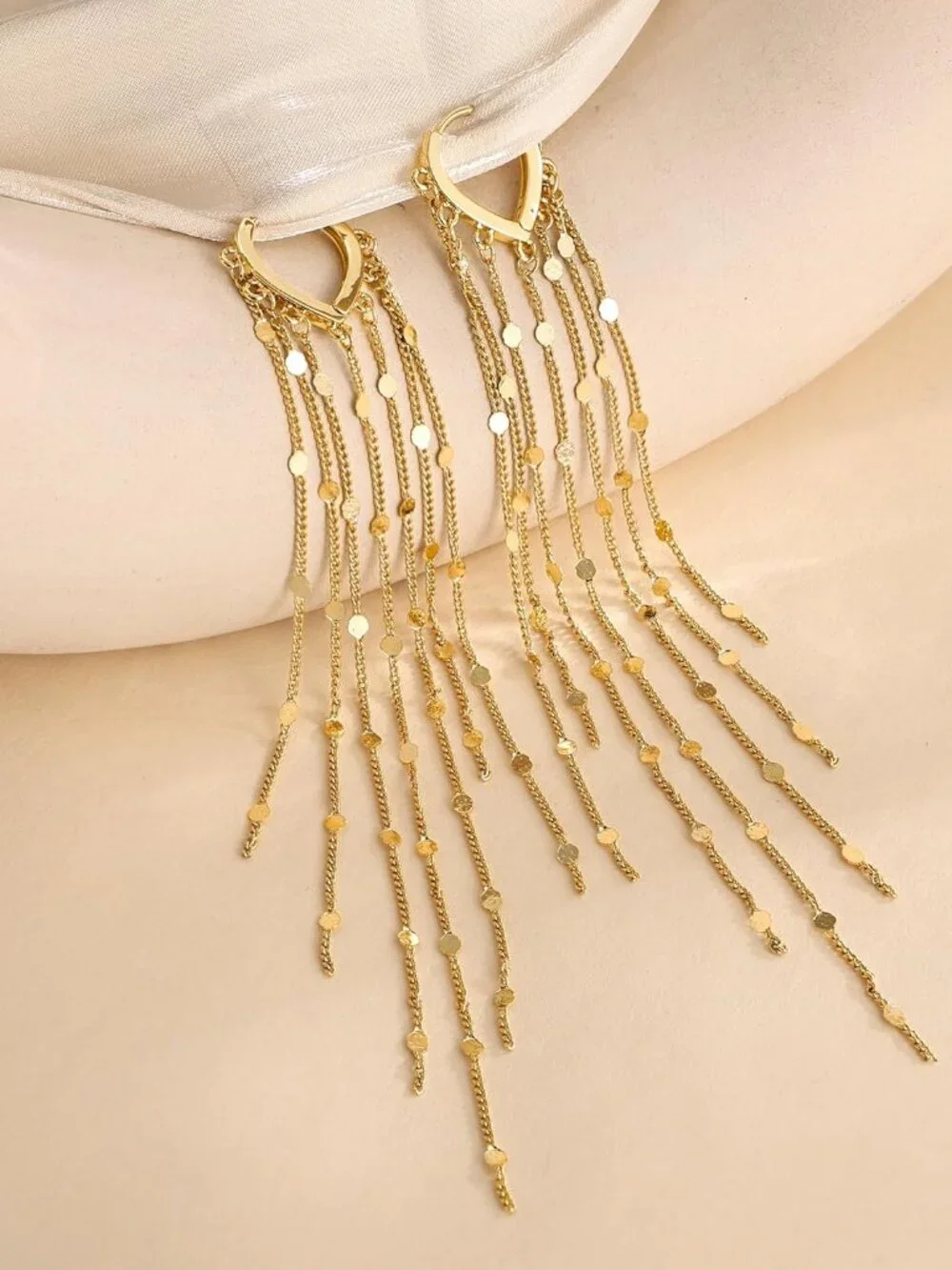 Gold Long Prom Earrings for Women, 14K Gold Plated Pearl Dangle Drop and Chain T - Picture 6 of 8